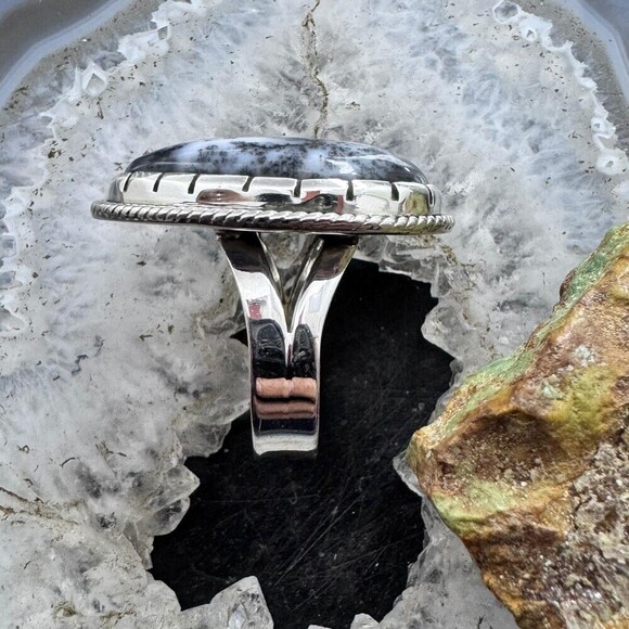 Sterling Southwestern Style Large Teardrop Dendrite Agate Ring Size 10 For Women - Picture 4 of 10